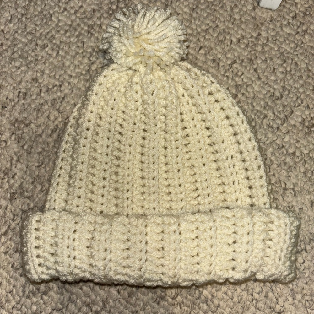 Cozy Cream Knit Pom-Pom Beanie for small woman